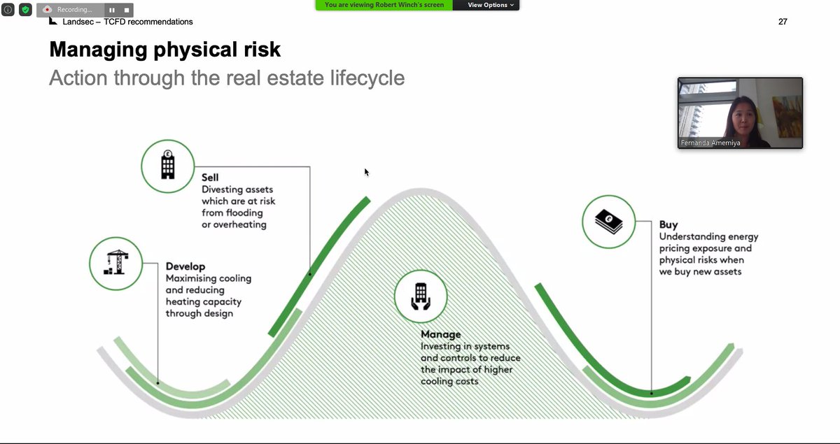 UKGBC's tweet photo. Fernanda Amemiya, Sustainability Reporting Manager at @LandsecGroup presenting on how they are managing physical risks by taking action throughout the #realestate lifecycle #TCFDs https://t.co/gDwr0Xq7OH