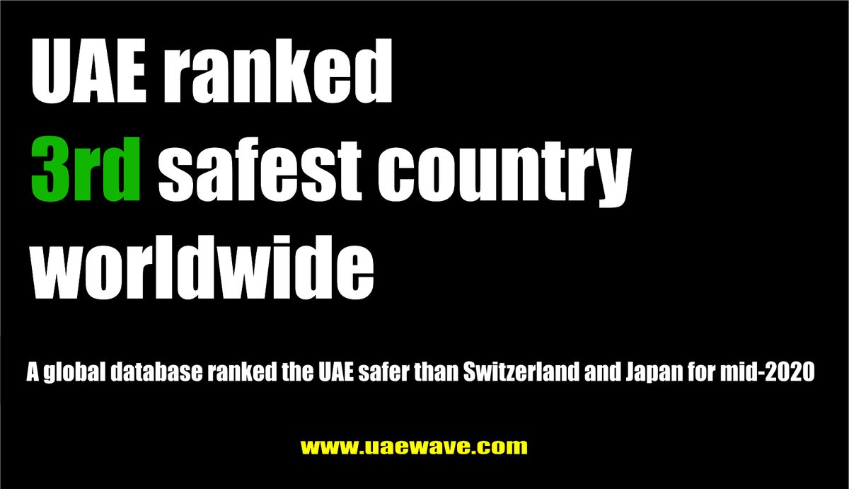 uaewave's tweet photo. United Arab Emirates
3rd Safest Country in the world

more about UAE: https://t.co/nylcBuw08c

#UAE #Dubai #COVID19 #mydubai https://t.co/PjuaWIYPzA