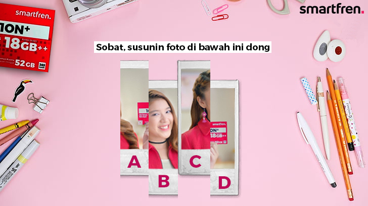Bantuin mimin susun gambar Tiara dong. Sampai rapi yah, nanti mimin kasih MiFi keren deh! 
1. Wajib RT dan Likes kuisnya. 
2. Jangan lupa pakai hashtag #RejekiSmartfrencare setelah jawabannya yah.