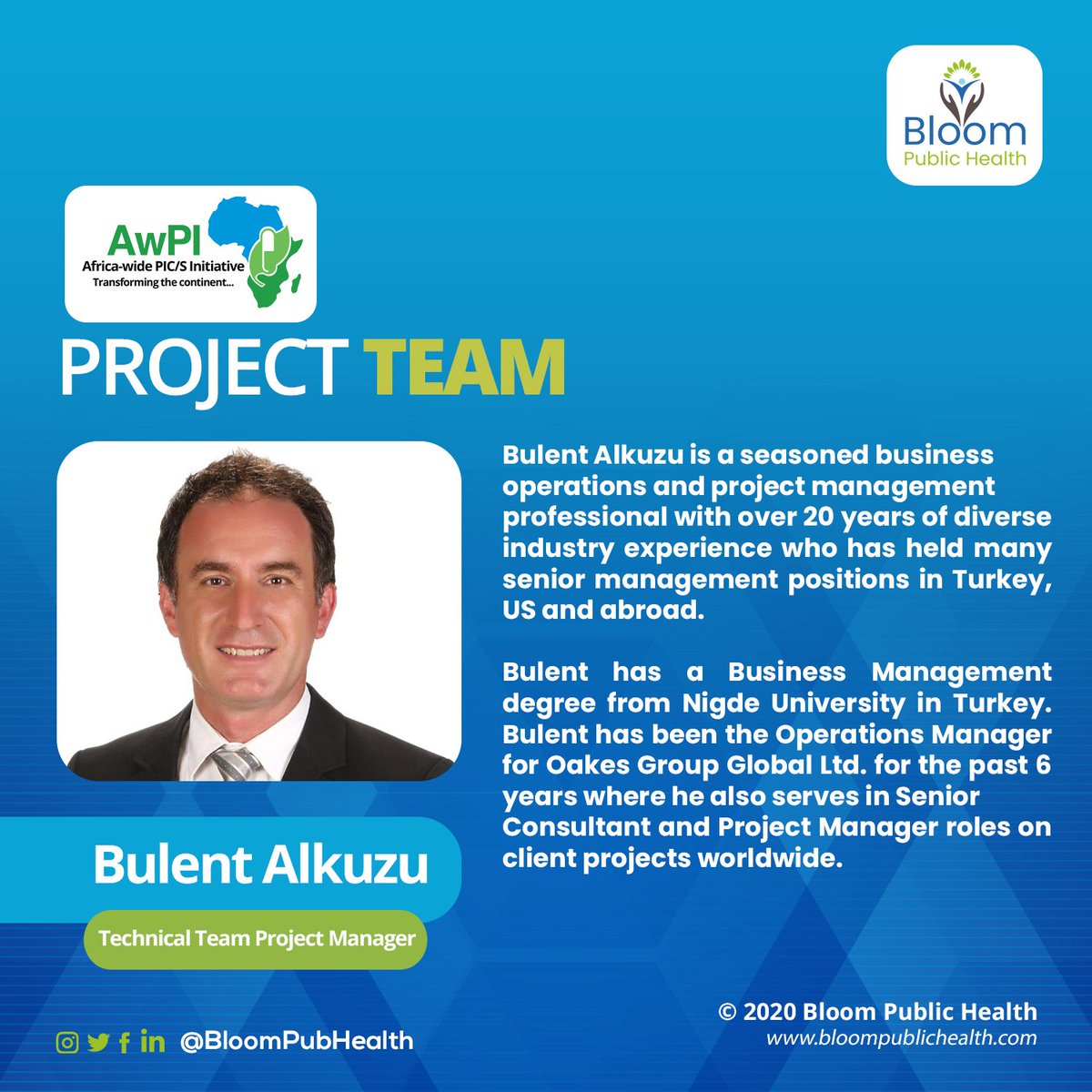 bloompubhealth's tweet photo. Introducing a member of the Project Team of the Africa-wide PIC/S Initiative (AwPI). Meet the Technical Team Project Manager, Bulent Alkuzu.
Read more about the 3-way partnership at https://t.co/lXvdK7QLhp
#publichealth #Africanpharmaceuticals #pharmaceuticaleducation #AwPI https://t.co/Q7hrUPD98j