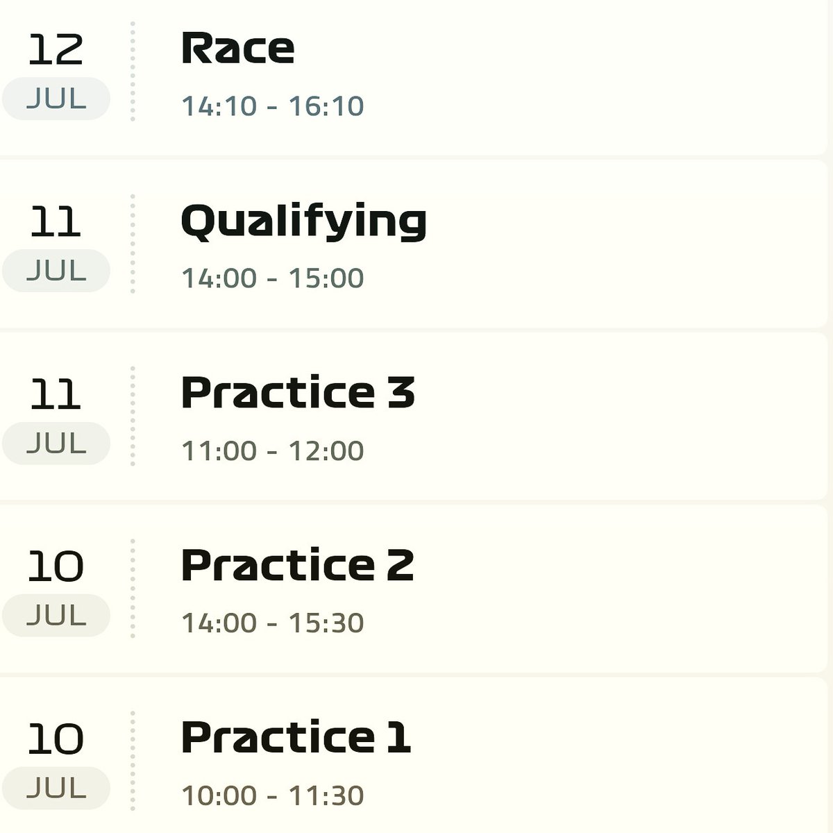 GridSlot's tweet photo. This weeks track times #F1 #StyrianGP https://t.co/fqiwKaDaVk