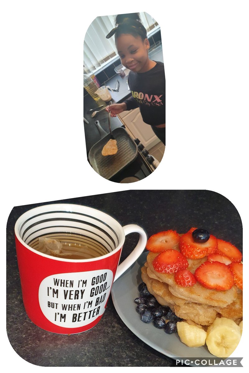 lynnedee28's tweet photo. @PagetPrimary Olivia perfecting her breakfast skills. Eggless pancakes washed down with a cup of spiced ginger tea..👌🏽 https://t.co/49wljQZDju