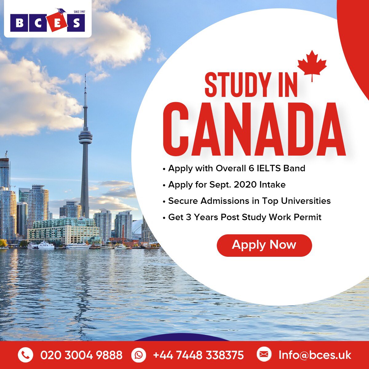 Why Study in Canada ?

1. World class University and Institutes.
2. Avail 3 years of Post Study Work Permit after completing your course.
3. Apply now for September / January intake.

Contact us :-
info@bces.uk
02030049888
07448338375

lnkd.in/dG7ggRz
#Canada #uk #London