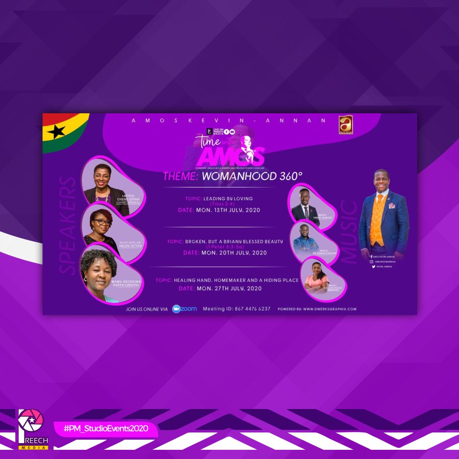 PreechMedia's tweet photo. #PM_StudioEvent2020
#TimeWithAmos
#Womanhood360

TIME WITH AMOS

Theme: Womanhood 360°

📅 Monday, 13th July, 2020
🕓 7pm
Live on Facebook: Preech Media
Zoom - Meeting ID: 867 4476 6237 https://t.co/kxywWE53YK