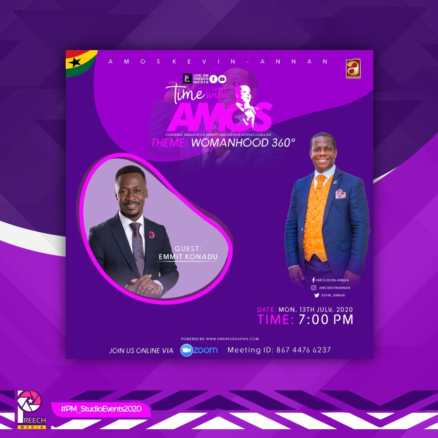 PreechMedia's tweet photo. #PM_StudioEvent2020
#TimeWithAmos
#Womanhood360

TIME WITH AMOS

Theme: Womanhood 360°

📅 Monday, 13th July, 2020
🕓 7pm
Live on Facebook: Preech Media
Zoom - Meeting ID: 867 4476 6237 https://t.co/kxywWE53YK