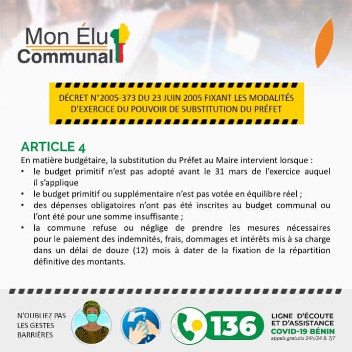 HOUEDANOURegina's tweet photo. Dans quelles conditions le préfet peut se substituer au conseil communal et au maire ?
Informons-nous pour mieux servir nos villes.
#MonEluCommunal
#NIMD
@wasexo @ab_benin @villeAvrankou https://t.co/vsOZYTOtQu
