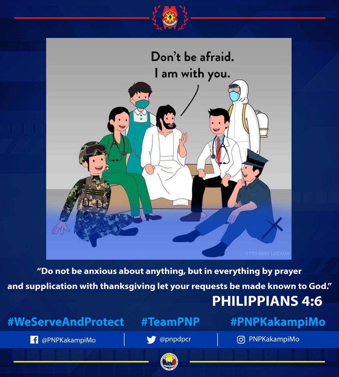 pnpdpcr's tweet photo. Huwag tayo panghinaan ng loob,
Ang Diyos ay nandiyan para sa atin.
Praying for all frontliners, may God bless you and give you strength.
#PrayforFrontliners
#PNPKakampiMoLabansaCOVID19
(c) Bert Lozada Swim School https://t.co/h4xue5z5Sb