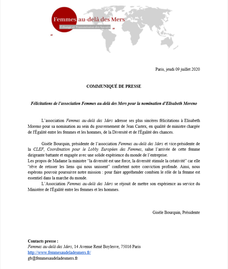 FemmesdesMers's tweet photo. Femmes au-delà des Mers félicite @1ElisaMoreno pour sa nomination au ministère de l'Égalité entre les femmes et les hommes. Bon courage ! https://t.co/73Ps6es7pr