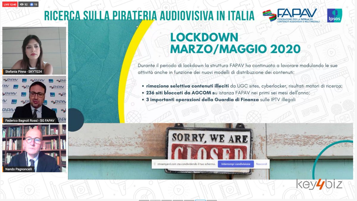 FAPAV_IT's tweet photo. PIRATERIA AUDIOVISIVA IN ITALIA: presentati online i nuovi dati FAPAV/Ipsos sull’andamento del fenomeno e le sue ricadute @FAPAV_IT @NPagnoncelli @IpsosItalia @Key4biz https://t.co/d0fhI8Nlmk