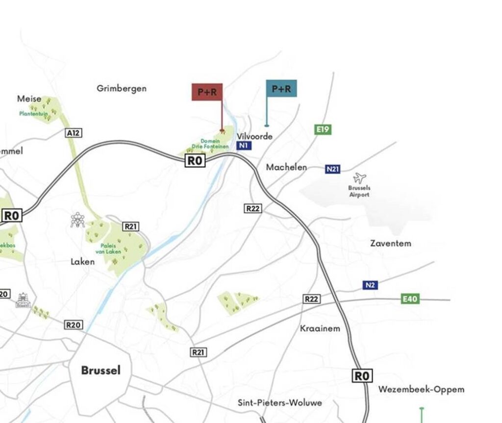 De Werkvennootschap plant in het kader van het programma 'Werken aan de Ring' de realisatie van een tijdelijke P+R-parking in Vilvoorde. MINT maakt hier een MOBER  voor op. (Illustratie: werkenaandering.be) bit.ly/2ZOsDFi #P+R #werkenaandering