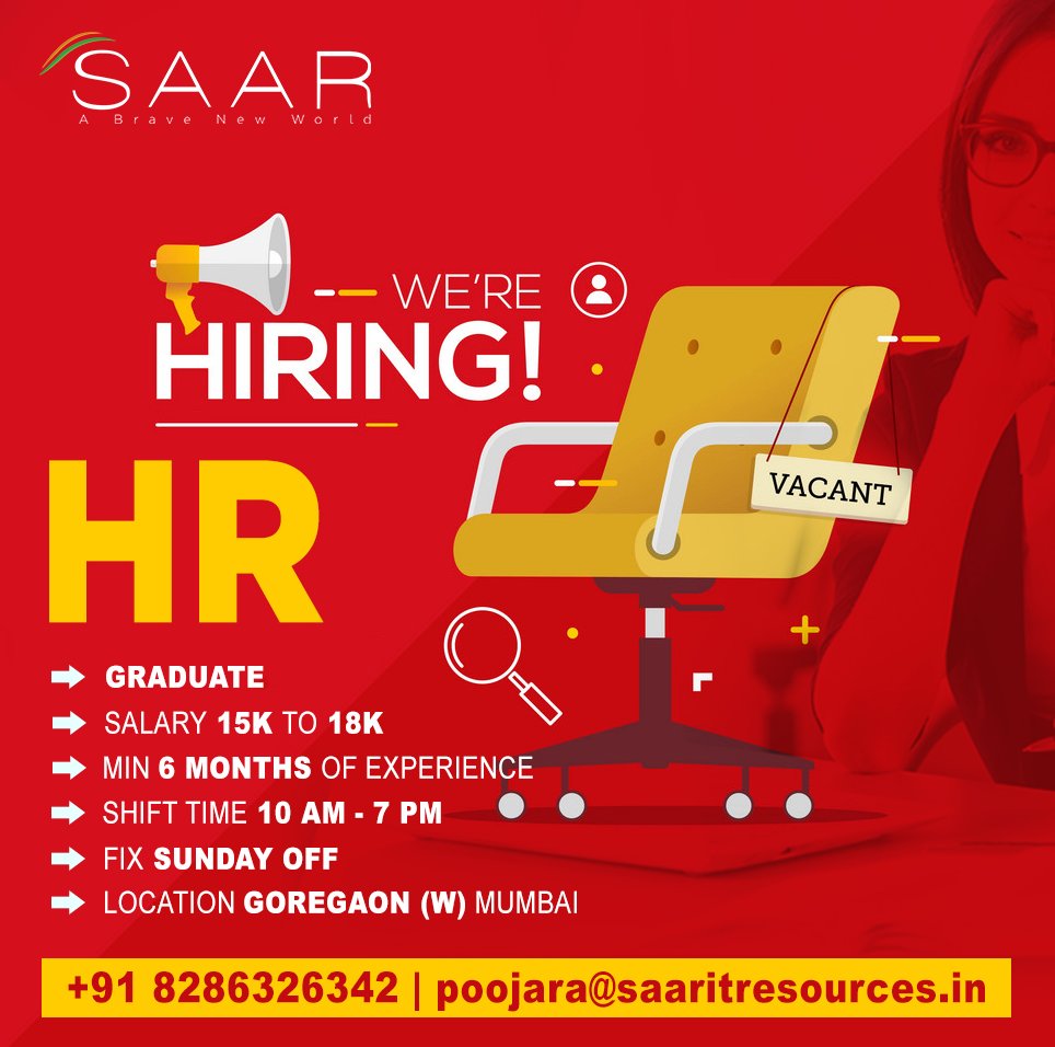 SAAR IT Resources Pvt. Ltd. on X: “@saaritresources are #Hiring HR