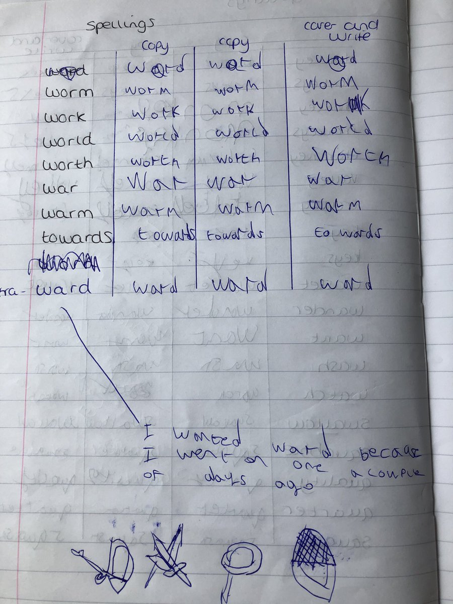 HLloyd19's tweet photo. @StAnthony1_2T We’ve done some English from yesterday and spelling practice! Read his sentence on spelling practice about adding the word “ward” ❤️ we’ve done a bit of maths, going out for some fresh air now, he’s going a bit crazy 😝😂 https://t.co/8GeqgGQdVV