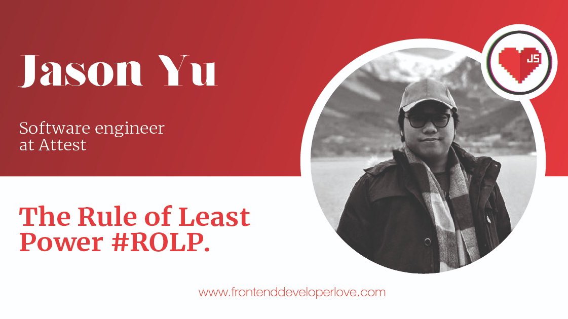 JSworldconf's tweet photo. .@ycmjason Software Engineer @AskAttest speaking during #FrontendLove
▶️ writing cleaner code with The Rule of Least Power #ROLP
“The less powerful the language, the more you can do with the data stored in that language”
‼️ Ticket Prices going up https://t.co/V1fROs3DzG https://t.co/M8cFA7L909