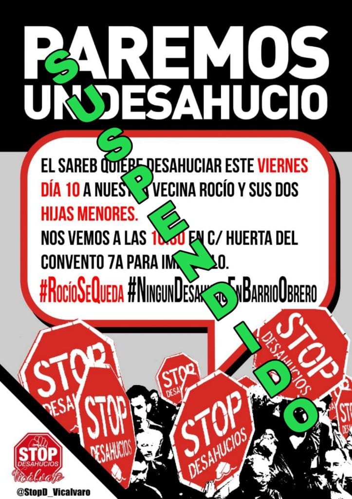 Suspendido el #StopDesahucios de #RocioSeQueda durante 60 días.