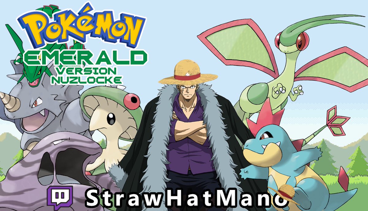 StrawHatMano's tweet photo. Live tonight at 9:30PM (AEST) with some more Pokémon emerald. Starting with the 3rd gym leader battle, and if you saw how the last one went. You won’t want to miss this 😂. #RipStoney https://t.co/JN05LcBksP