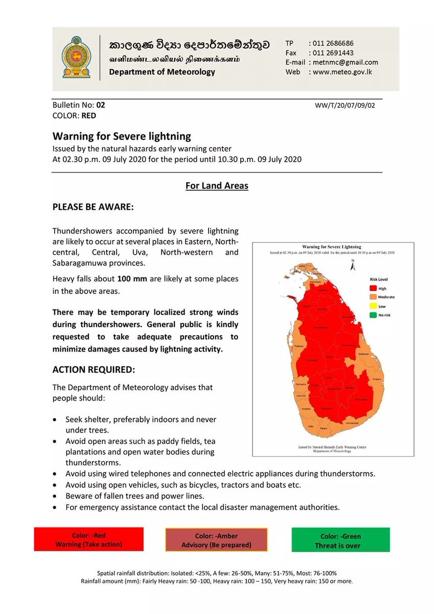 Red Alert issued for severe lightning.

#srilanka #lanka #lka #RedAlert #lightning #MET #METDepartment #warning