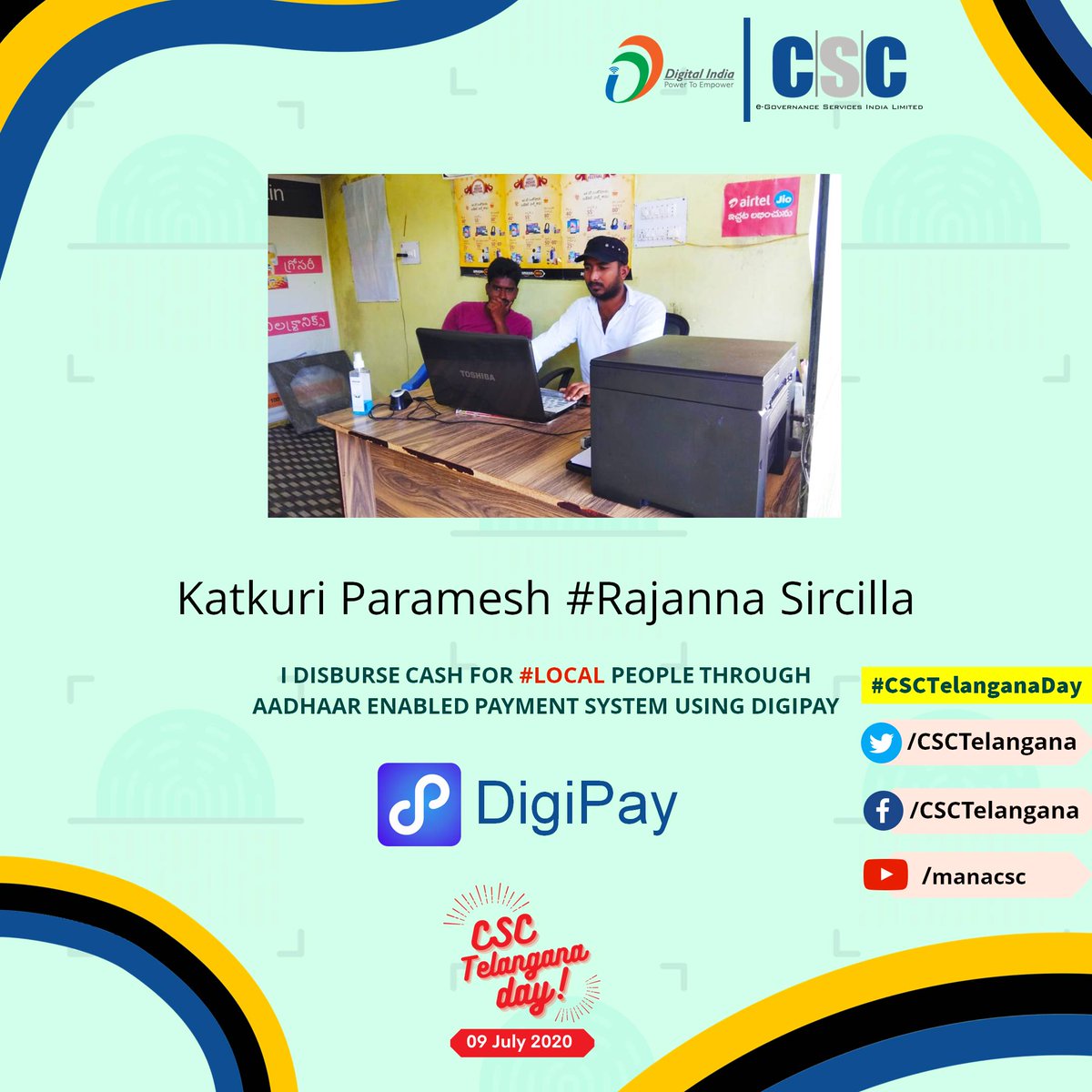 parameshkatkur5's tweet photo. VLE Mustabad
I am the VLE, providing Digital India services through CSC.
#CSCTelanganaDay 
@CSCTelangana
@Manochaitanya1 https://t.co/RfJEaGlm0U