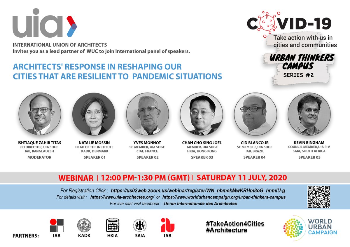 Just 2 days until the Urban Thinkers Campus webinar on architects' making cities resilient to pandemic situations. Join us: Saturday 11 July, 12pm GMT. More info&registration: bit.ly/38w2dw7
#TakeAction4Cities #urbanthinkers @urbancampaign @UNHABITAT @ishtiaquezahir