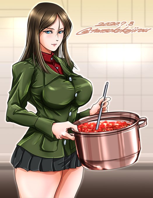 夜あげ〜
でかいボルシチ鍋を片手で持つ ノンナ
(鍋もデカイが 乳もデカイ🍼) 