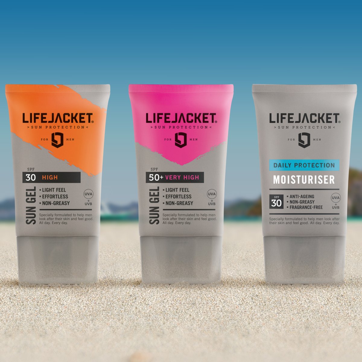 Almost twice as many men die from skin cancer than women in Australasia, North America and much of Europe. 

Therefore we were thrilled to work with <a href="/lifejacketskin/">LifeJacket Skin Protection</a> to develop their brand and its range of sun protection products focused on men.

#branding #packaging #identity