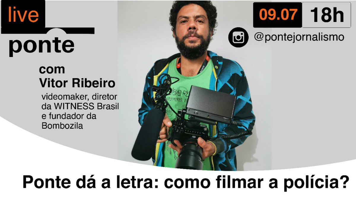 vito_videomaker's tweet photo. Hoje estarei na #Live da @pontejornalismo às 18h falando de como usar o vídeo para documentar violência policial e dos tutoriais que desenvolvemos na @WitnessBrasil. Vai ser um papo massa e importante com o Caê Vasconcelos no #Insta da Ponte. Cola com noix.
#VideoELuta https://t.co/Xvy7tRGgEj