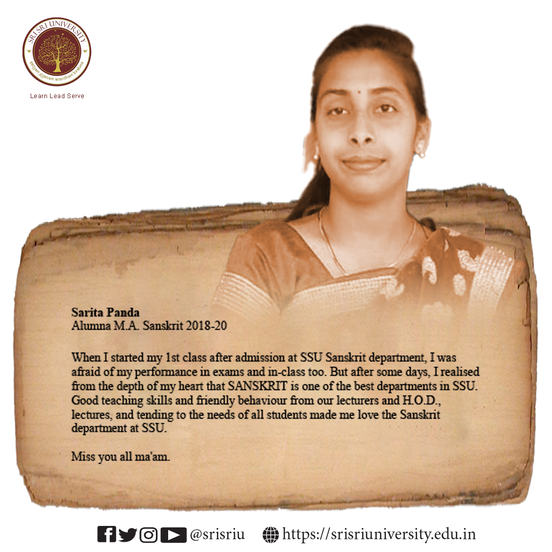SriSriU's tweet photo. Our Alumna Sarita Panda, M.A. Sanskrit 2018-2020 speaks about her academic experience at @ssudsans.
#SSUSpeaks #LifeAtSSU #SanskritAtSSU https://t.co/wqDTNRDxxG