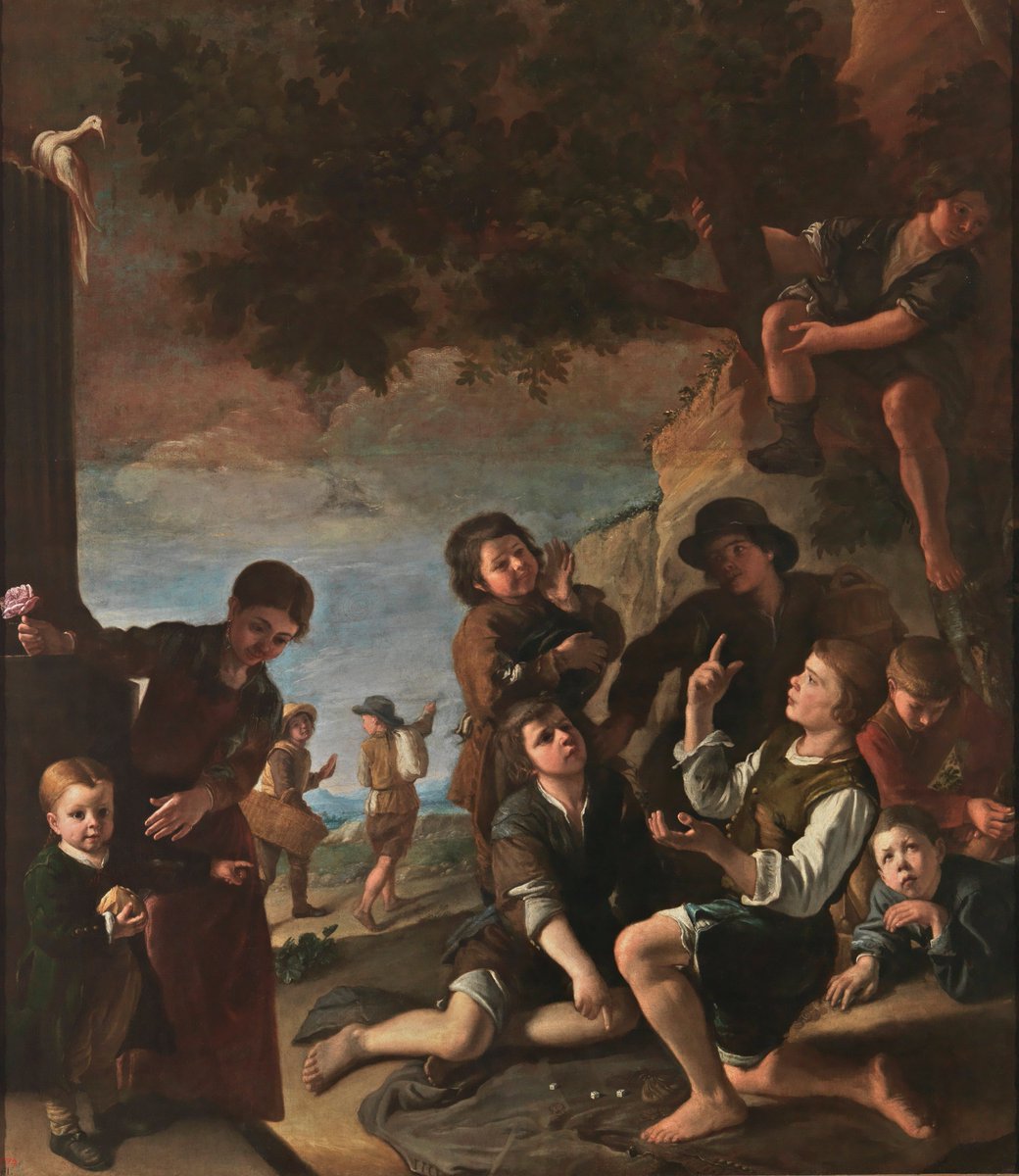 museodelprado's tweet image. La radiografía de la obra "Niños jugando a los dados", pintada por Pedro Núñez de Villavicencio a finales del siglo XVII es sorprendente. Por una parte, revela la presencia de una banda añadida en la parte superior. Hoy sabemos que fue pintada años después por Luca Giordano