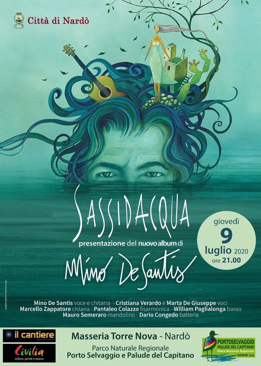 comunenardo1's tweet photo. Stasera Mino De Santis presenterà a masseria Torrenova “Sassidacqua”, il suo nuovo lavoro discografico.
Un battesimo neretino che ci fa molto piacere (l’evento è sold out da giorni, complice il Covid che ha limitato i posti)
#Nardo #musica #minodesantis https://t.co/rZ81Z0yOIn
