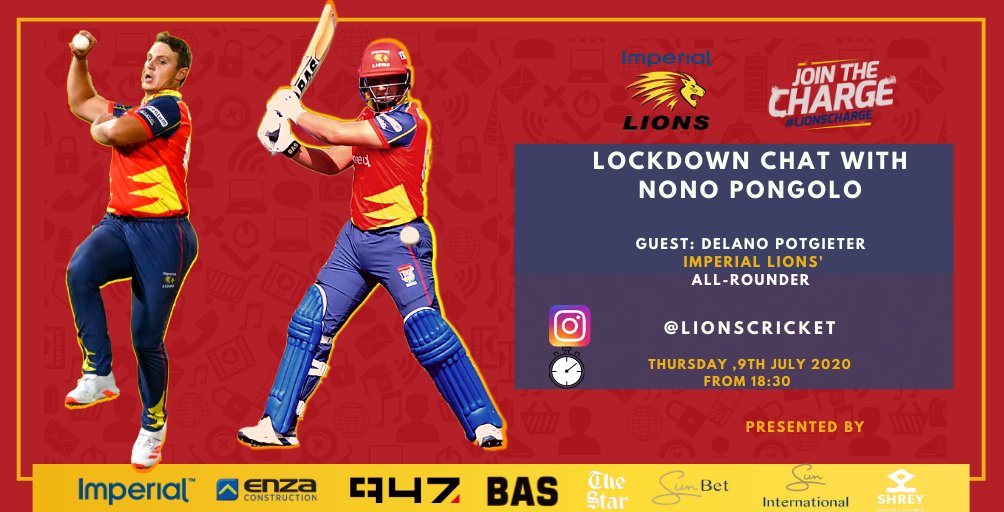 DPWorldLions's tweet photo. New Episode 🚨

The #LockDownChat returns this evening and our guest tonight is the talented all-rounder, Delano Potgieter. 

📲 @ LionsCricket, Instagram
⏰ Tonight, 18:30

Comment below with any questions you have for Delano 

#LionsCharge🦁 https://t.co/XeCpdczyBl