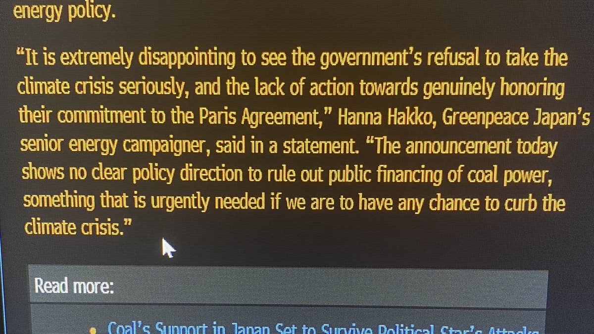 Those are the main points. Yes, they tightened rules and added some language on renewables, but not much has changed:- Japan can keep funding coal projects abroad- Japanese companies can keep exporting their advanced coal techHere is Greenpeace’s reaction:6/