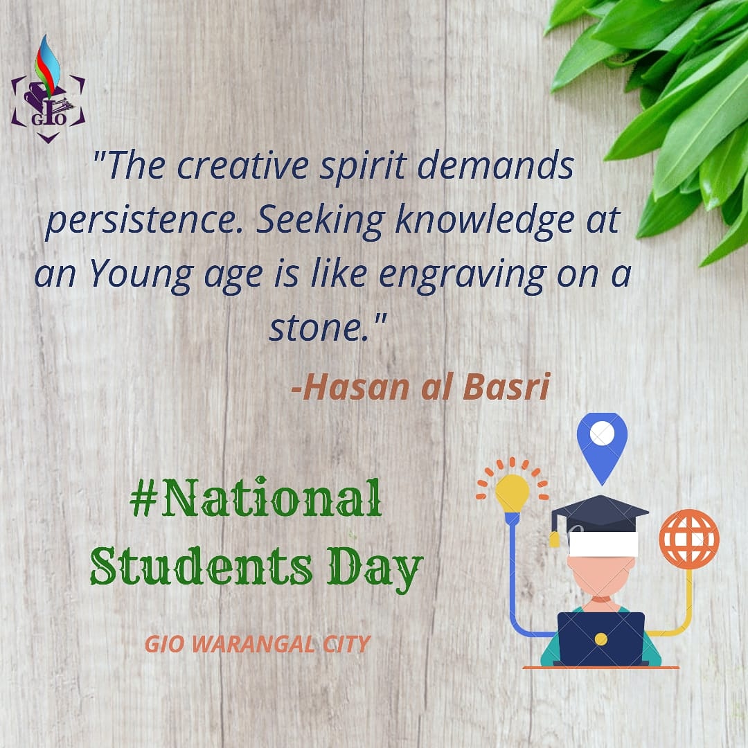 The first word  revealed of the Quran was 'Iqra' READ. Seek Knowledge, Educate yourself, Be Educated.

#CreativeSpirit
#YoungMinds
#SeekingKnowledge
#NationalStudentDay
#giowarangalcity