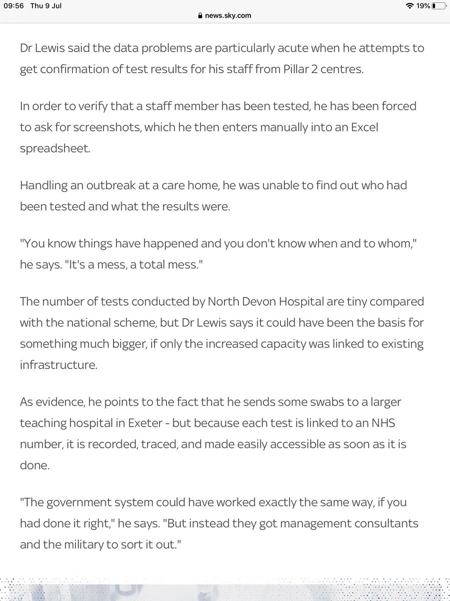 24/ Not so Pillar 2 tests even on his own staff.He has had to ask for screenshots, and create a spreadsheet for results. He couldn’t get the results of care home testing to find out who had been tested and the results.“It was a mess. A total mess”