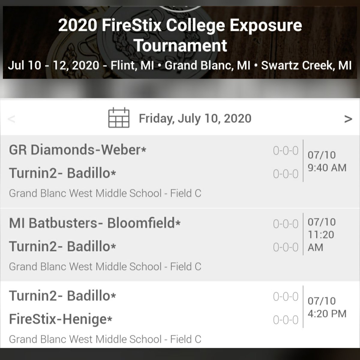 This weekend's tournament...FireStix  starts Friday