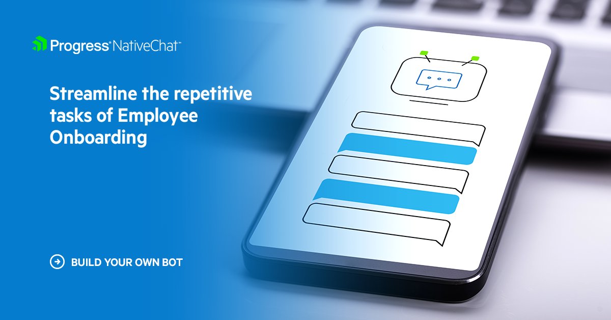 Kinvey's tweet photo. Let a chatbot streamline the repetitive tasks of employee #onboarding including sharing links, filling in initial forms, etc. 

#NativeChat is an AI-driven #chatbot that automates repetitive HR tasks, saves time and drives efficiency.

Try it out: https://t.co/WRTKVrLwfq https://t.co/zBScbcvnnq