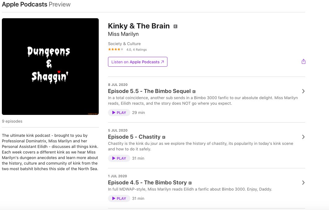 One of my students has just brought to my attention 'Kinky and the Brain' (by @missmarilynx and @FamiliarMiss) who mention my book 'The History & Arts of the Dominatrix'. Great podcast, so many thoughts on many of the kink topics discussed. Keep it up Ladies! Love it!