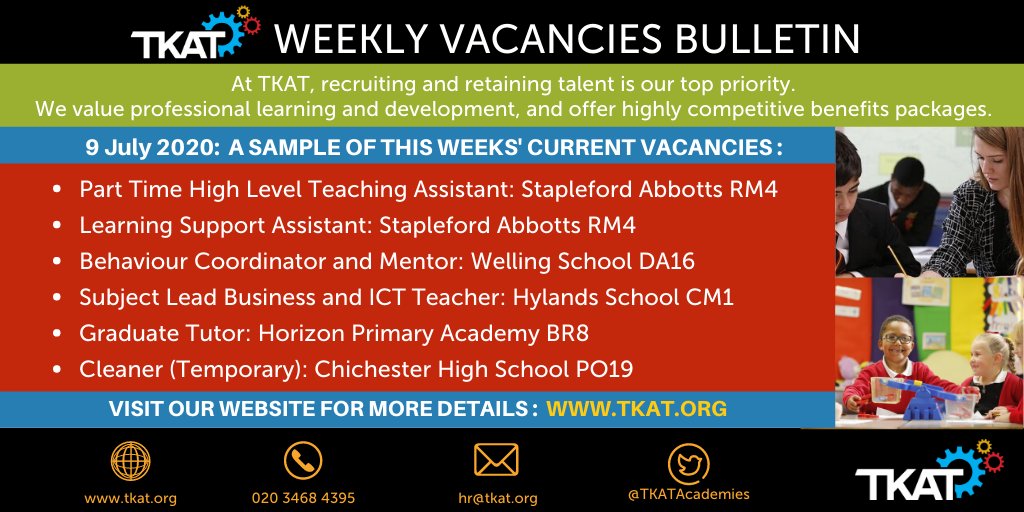 TKATAcademies's tweet photo. At TKAT, we believe in providing our colleagues with first-class learning and development opportunities, right through their careers. Want to join us? Take a look at our sample of current vacancies! @SAPA_TKAT @ChiHighSchool @welling_school @HylandsSchool @HandleHorizon @TKAT_HR https://t.co/lR1yF3Rbz4