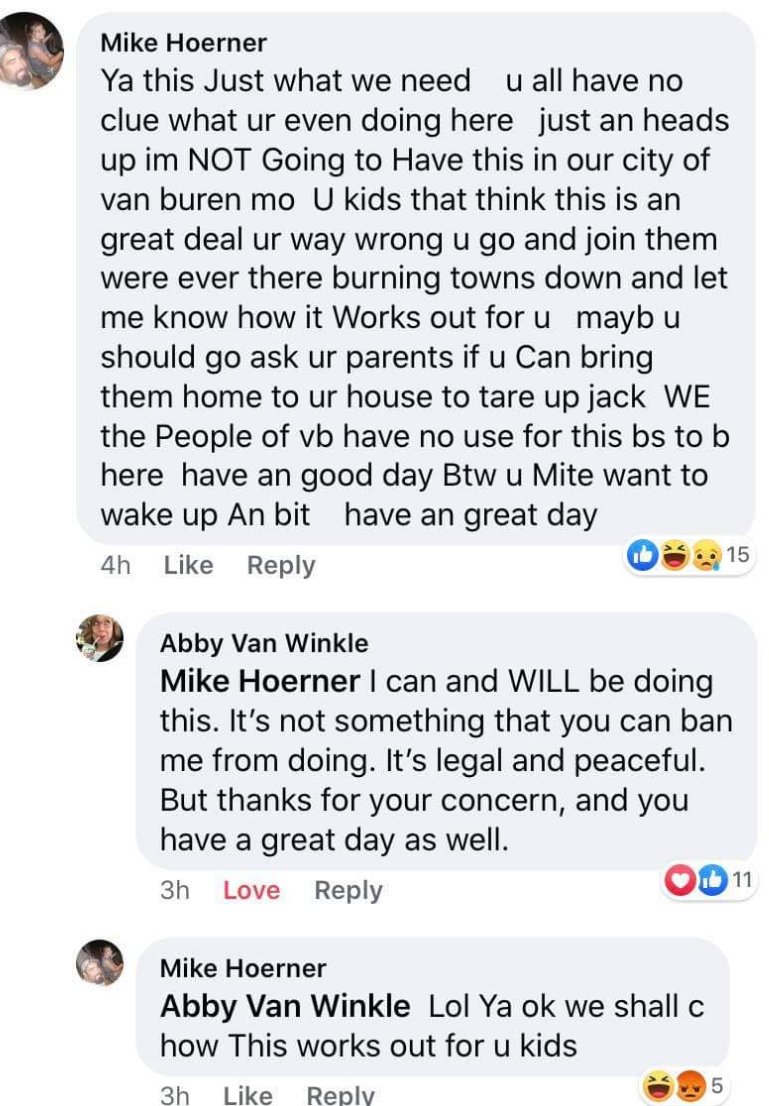 The Mayor of Van Buren, Mike Hoerner, is completely opposed to the rally in his town, making it plain that the people who plan to rally are not welcome in a hamlet whose existence depends on tourism & "hospitality" for people visiting the river & nearby Big Spring Park. 3/