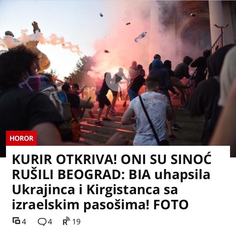 Serbian state owned media is already starting conspiracy theory bullshit, saying that the anti-government protests are actually a plot by Ukrainian and Kyrgyzstan spies sent via Israel .