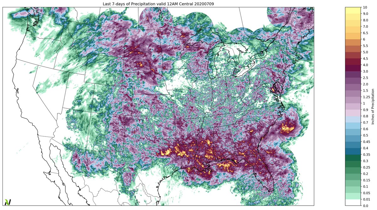 snodgrss's tweet photo. Ag Forecast for July 9, 2020

https://t.co/fNiinp8hg7

Video Highlights:
Severe Weather Recap
Multi-Model Analysis on 5-day Rainfall
Excessive Heat in Central Plains through Great Lakes
Temperature Comparison to 2012
Keeping the Gulf Open
Teleconnections Remain Stagnant https://t.co/ccDeihXbk7