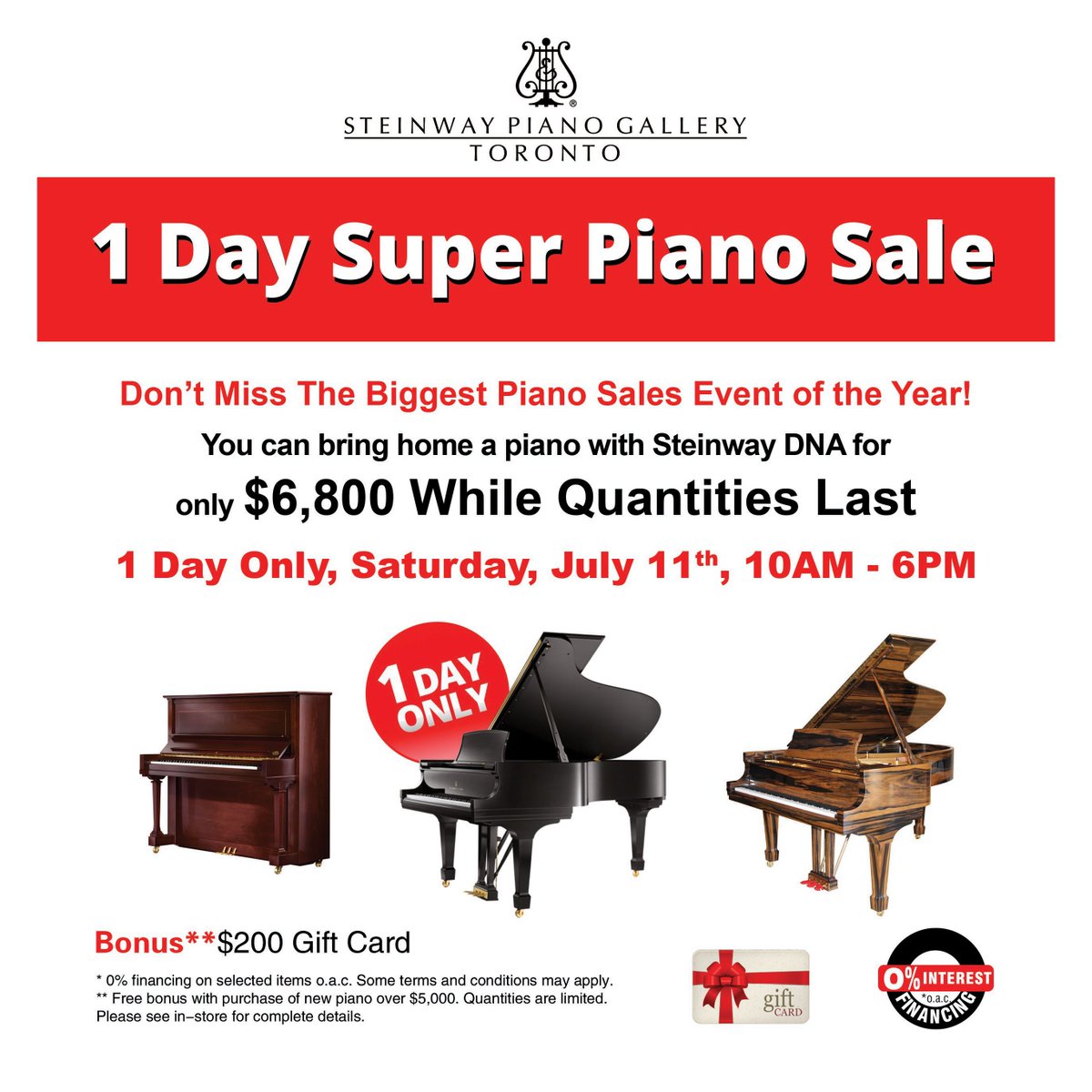 The One Day Piano Sale is happening this Saturday! Take home a Steinway-designed piano for as low as $6,800. Worried about missing out? Call now to make an appointment.
DETAILS: ow.ly/2d8E50Aowxj