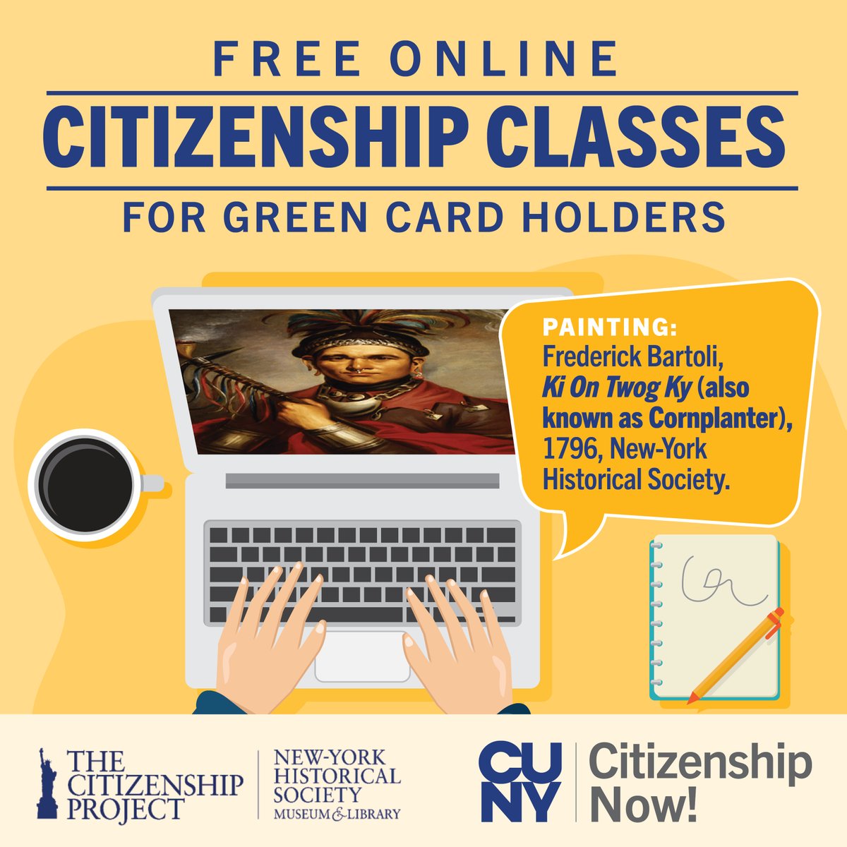 Register for free online civics classes to prepare for the citizenship exam (English). <a href="/NYHistory/">The New York Historical</a> is partnering with us to offer the classes to green card holders on Saturdays, July 11-August 15, 10-12 pm. ow.ly/rxp650AsaG8