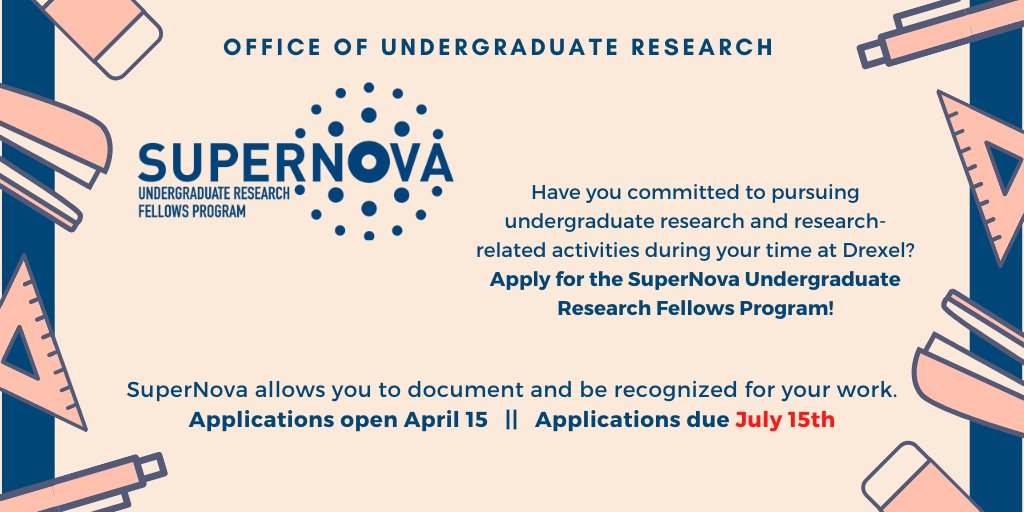 DrexelOUR's tweet photo. In less than one week, the SuperNova Application is due.  

Follow the link to learn more and apply: https://t.co/XGtt5YHyI9 https://t.co/3H7P9mND0B