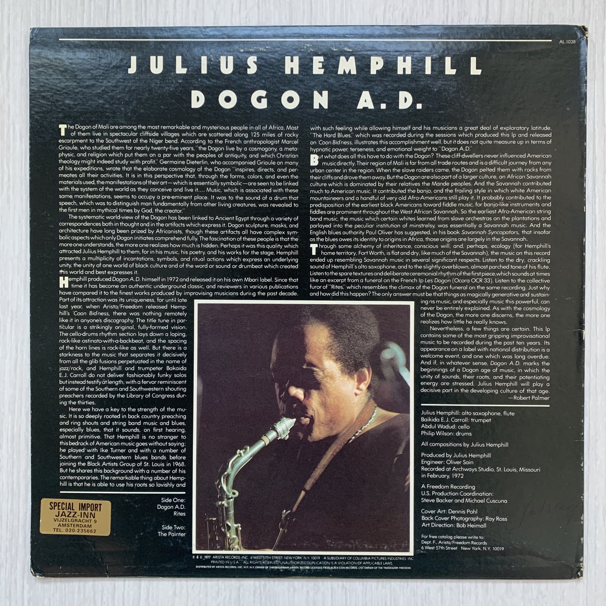 1MusicaEstranha's tweet photo. Julius Hemphill – Dogon A.D. (1972/1977, Arista-Freedom)
. Sax Alto, flauta – Julius Hemphill
. Violoncelo – Abdul Wadud
. Bateria – Philip Wilson
. Trompete – Baikida E.J. Carroll https://t.co/yOFxZDBprK