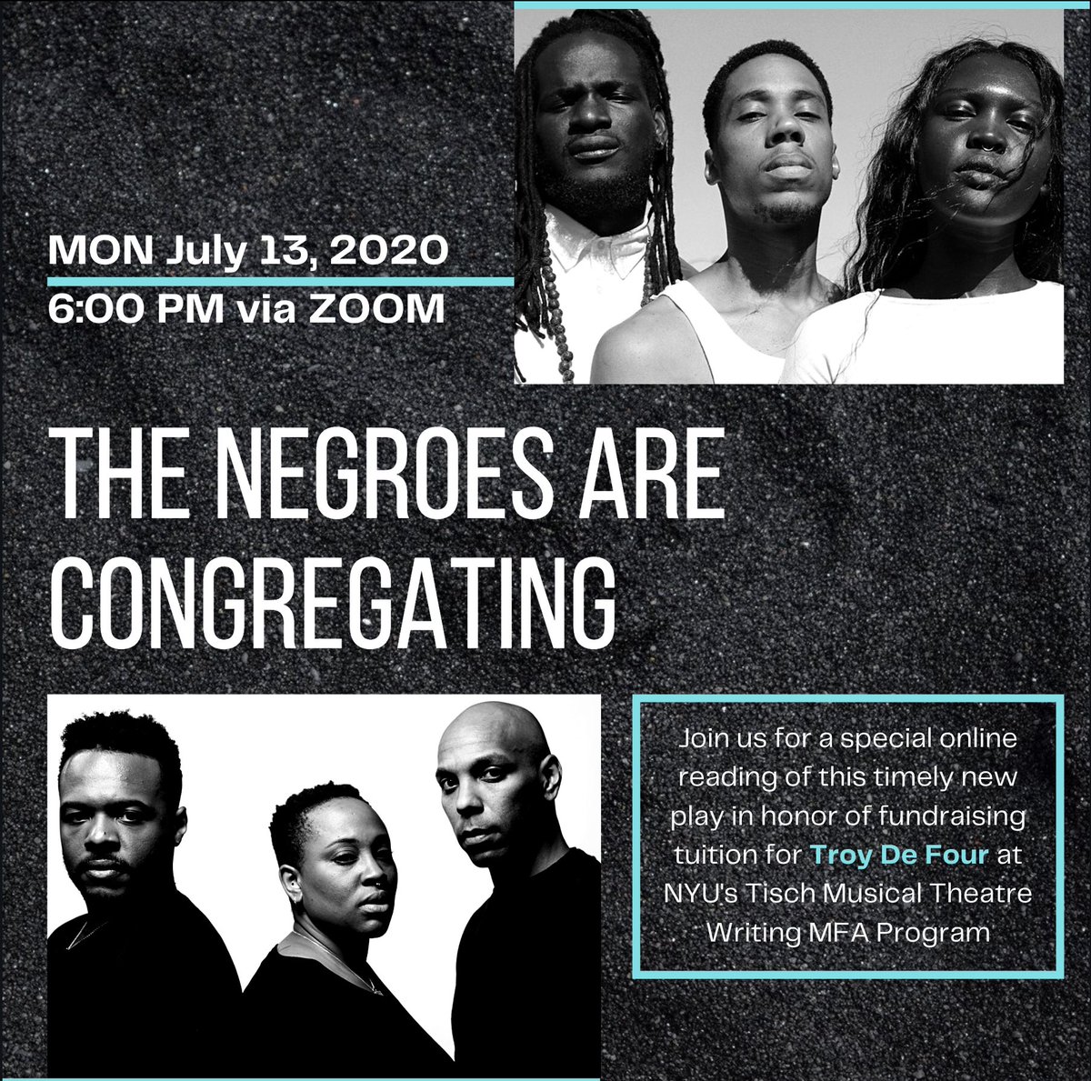 Pieceofminearts's tweet photo. Join us on Monday, July 13 at 6pm for a special ZOOM reading of The Negroes Are Congregating by Natasha Adiyana Morris. This Dora nominated Outstanding New Play is a timely piece on racism in 🇨🇦

Register/PWYC https://t.co/YSck0wGIOp https://t.co/HQw2qTGDDZ