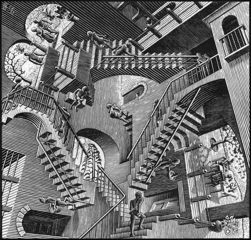 johnaleye's tweet photo. Inspirada en la teoría de la relatividad por Albert Einstein, #Escher, un artista-matemático nos traes ilusiones ópticas, espacios paradójicos  que se reflejan en la obra, sin duda marco la diferencia y nos da a conocer que existe mucho mas de lo que podemos observar 
#UTECIVIL https://t.co/Se9LfhNBWp