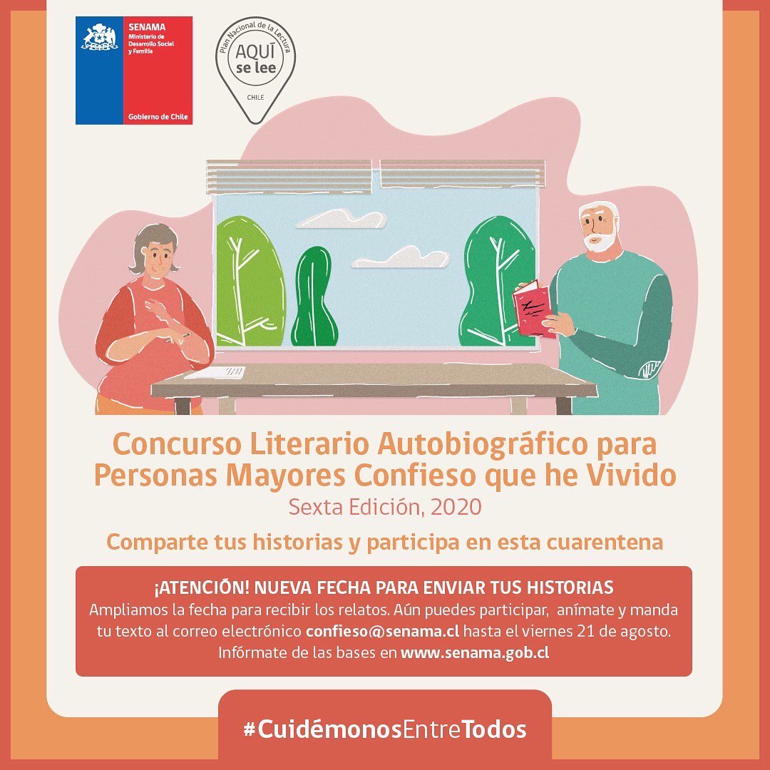 Atención! 
<a href="/SENAMAGOB/">SENAMA</a> extiende plazo hasta el 21 de agosto. 
Suerte a los participantes 💪🏼