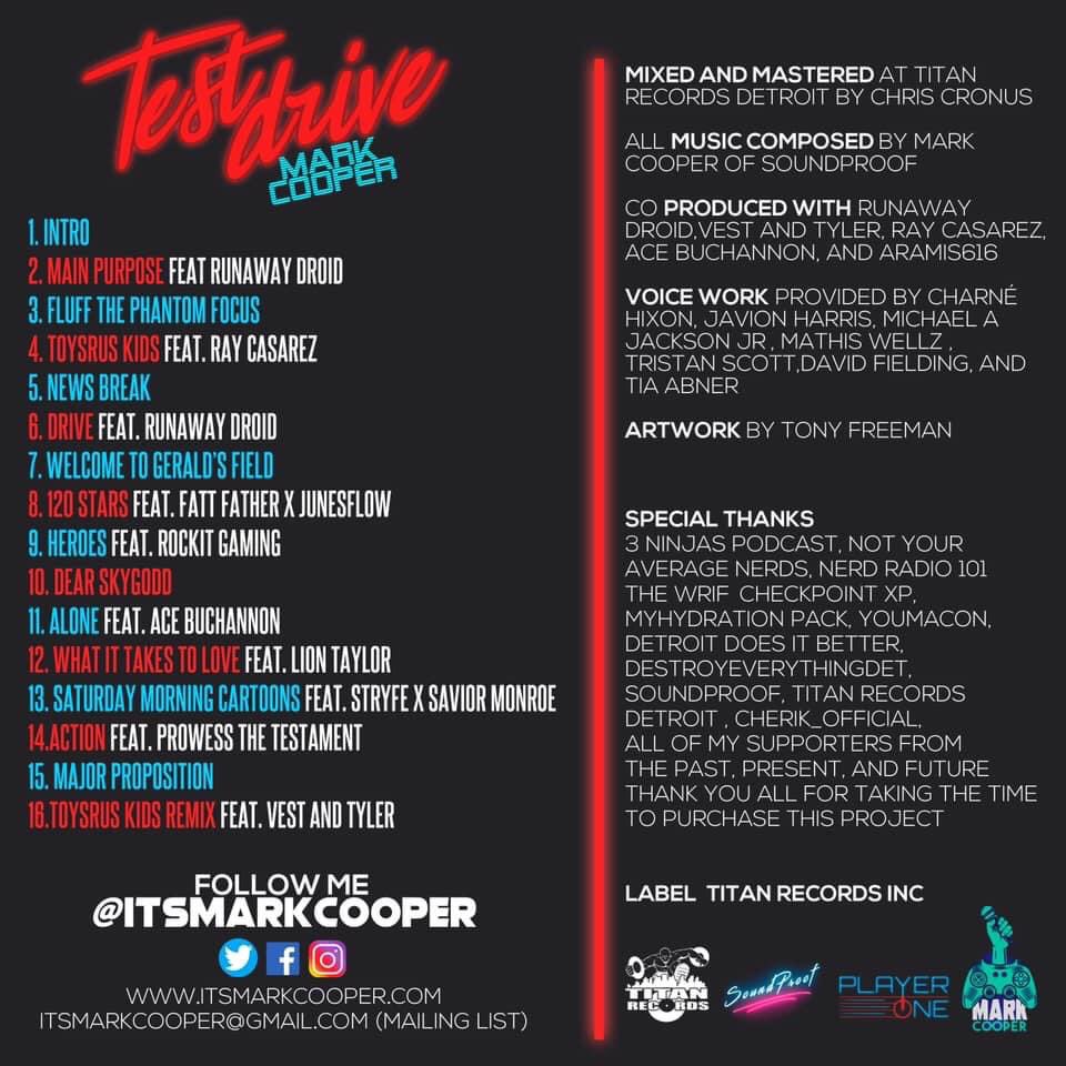 CallMeCrim_'s tweet photo. New album by @itsmarkcooper titled โTest Driveโ is out now on all streaming platforms! You might hear me on it ๐
๐๐๐จ๐จ๐ฎ๐ฎ
#SoundproofDET https://t.co/BDItAQ5E5y