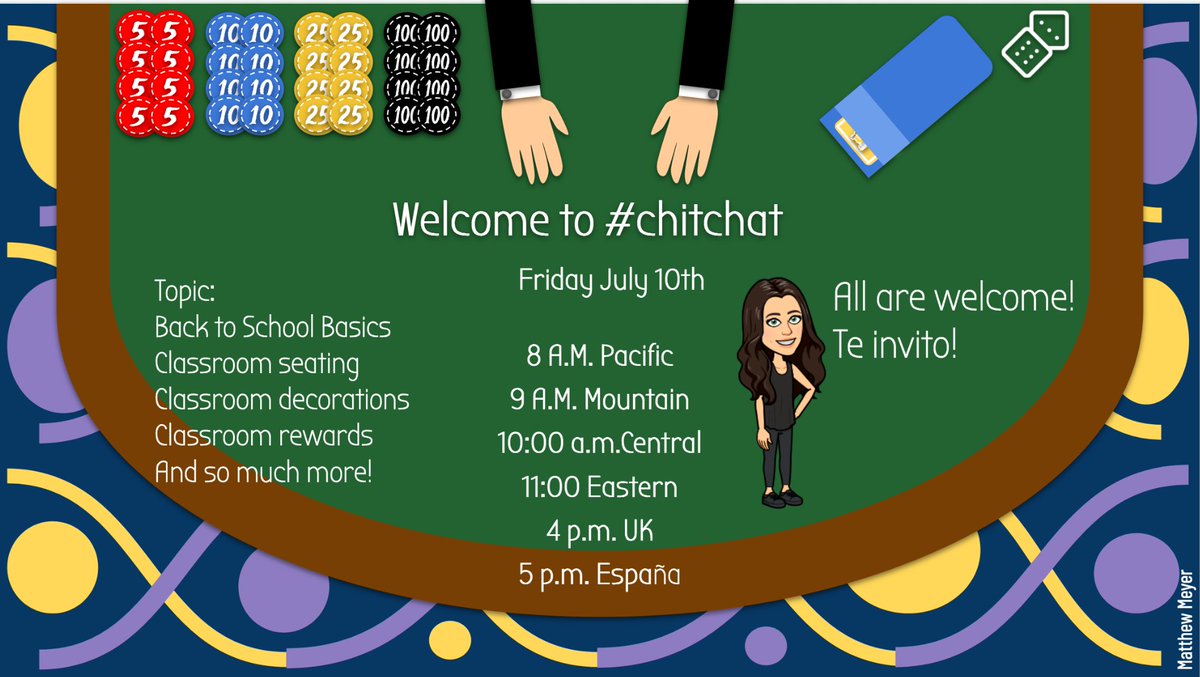 technologylaura's tweet photo. 💰💰"Let's HIT the jackpot together!"💰

You are invited to #chitchat tomorrow with other passionate educators!

Topic: Back to School Basics🎒

8 A.M. Pacific
9 A.M. Mountain
10:00 a.m.Central
11:00 Eastern
4 p.m. UK
5 p.m. España

Everyone is invited! #teachertwitter #edtech https://t.co/lhncR2vuOp