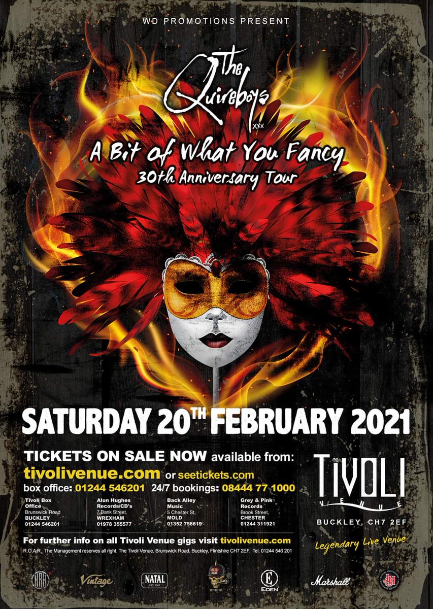 *** NEW SHOW ***

One of our favorite band, The Quireboys headline The Tivoli with "A bit of what you fancy 30th anniversary tour" Saturday 20th February 2021

Tickets are on sale now 
ADV £22
tivolivenue.com/events/the-qui…