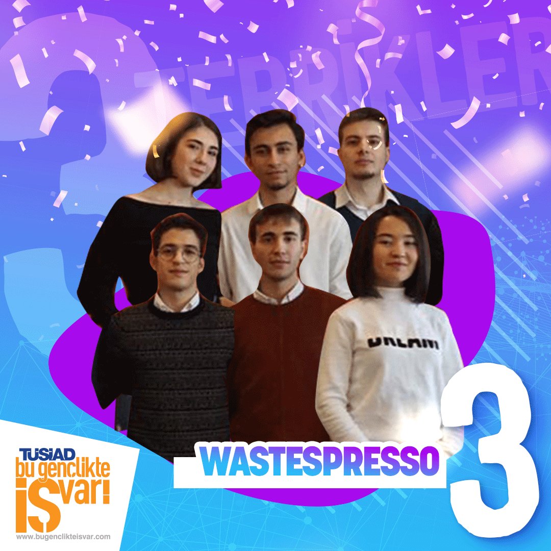 Heyecanlı bekleyiş sona erdi!
TÜSİAD Bu Gençlikte İŞ Var! 2020 Dönemi kazananları açıklandı! 
1. E-Playout, 2. ALGAE BIODIESEL, 3. WASTESPRESSO ekipleri olurken fikirleriyle girişimciliğe adım atan tüm gençlerimize başarılar dileriz.

#tüsiad #bugençlikteişvar #2020ödültöreni